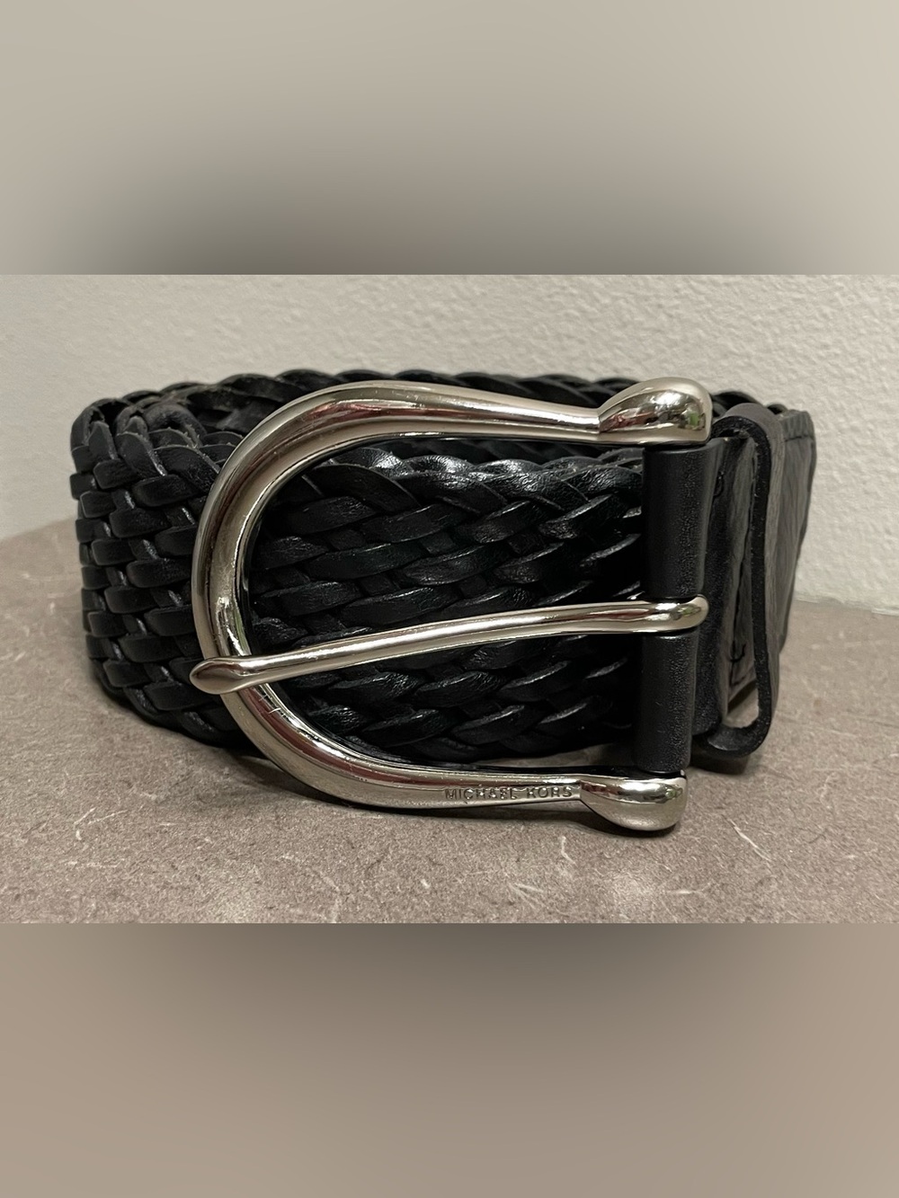 Michael Kors Womens Black Woven Leather Belt XL NWOT